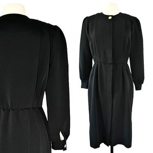 VINTAGE 80s Long Sleeve Black Dress Size 8 Petite